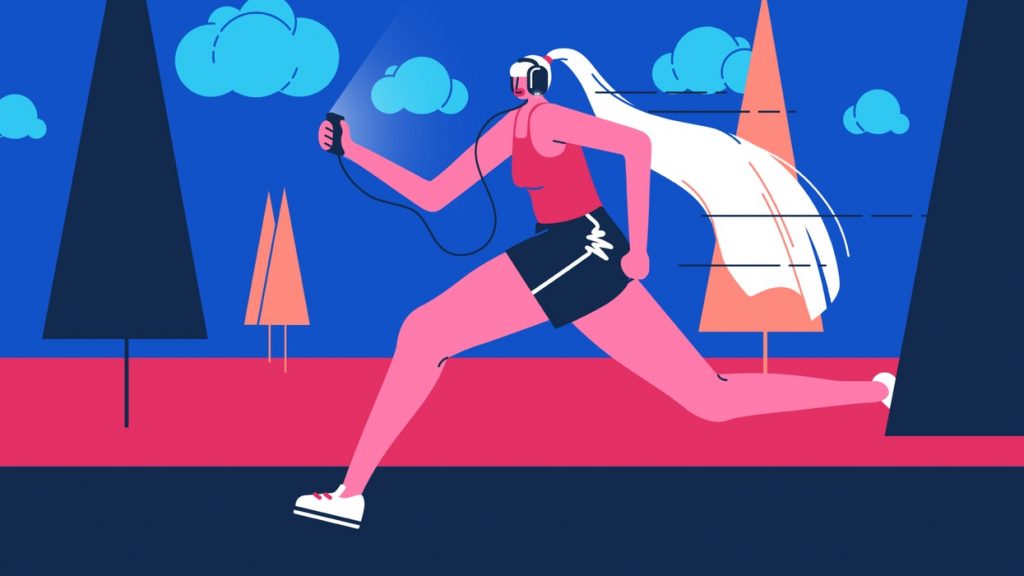 mixkit woman running while wearing headphones and holding a mobile phone 63 original large